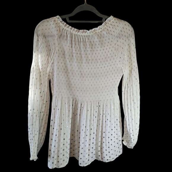 MELISSA PAIGE WHITE SILVER LONG SLEEVE TOP SHIMMER METALLIC SIZE SMALL RELAXED - Picture 7 of 11